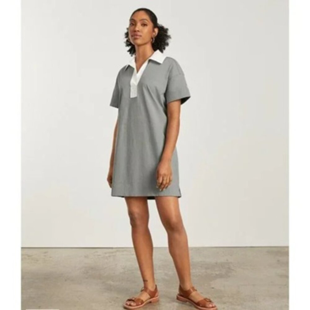 Everlane The Organic Cotton Short Sleeve Polo Mini Dress Sage Green White S
